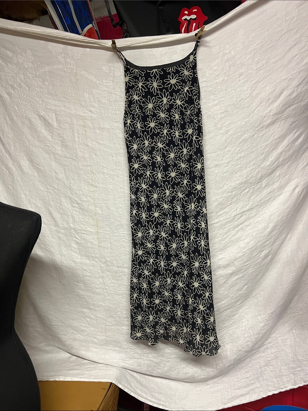 Jones New York Black and White Daisy-Print Maxi Slip Dress